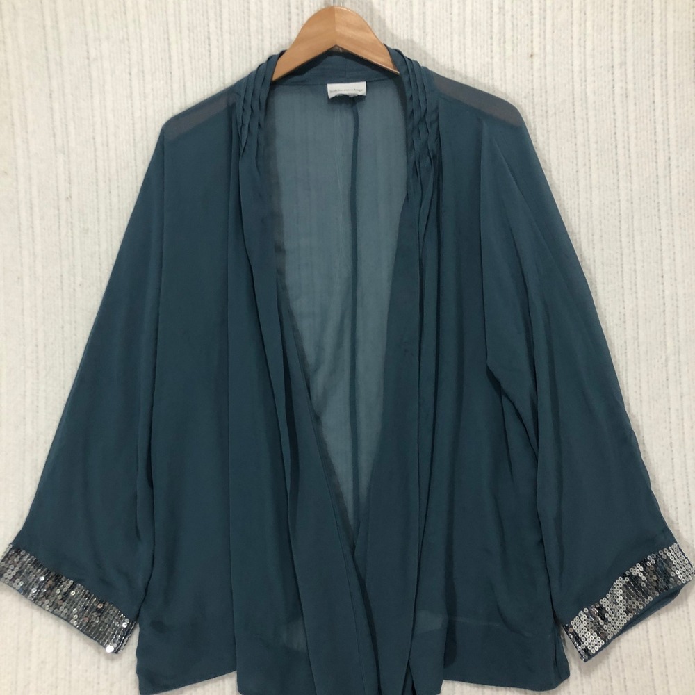 Soft Surroundings Sequin‎ Kimono Topper Open Front Teal Blue Cover Up